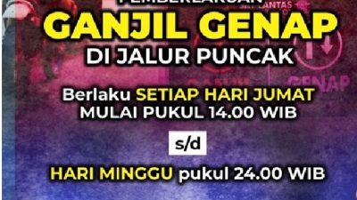 Siang Ini di Jalur Puncak Bogor Diberlakukan Ganjil Genap