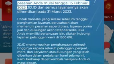 Aplikasi Belanja Online JD.ID Tutup, 15 Februari Sudah Tak Terima Order